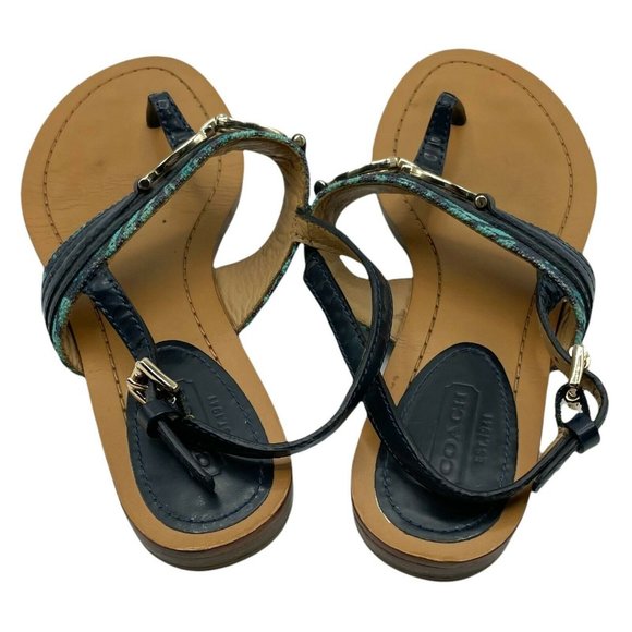 Coach Sandals Leather Thong Blue 6.5 Women Open Toe Casual Flats w/ Strap - Picture 5 of 7